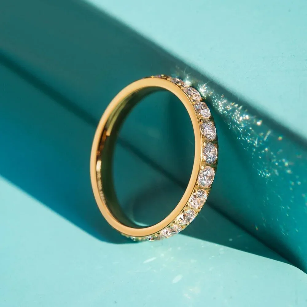 Women’s 3mm Gold Plated Cubic Zirconia Wedding & Engagement Stackable Ring_4